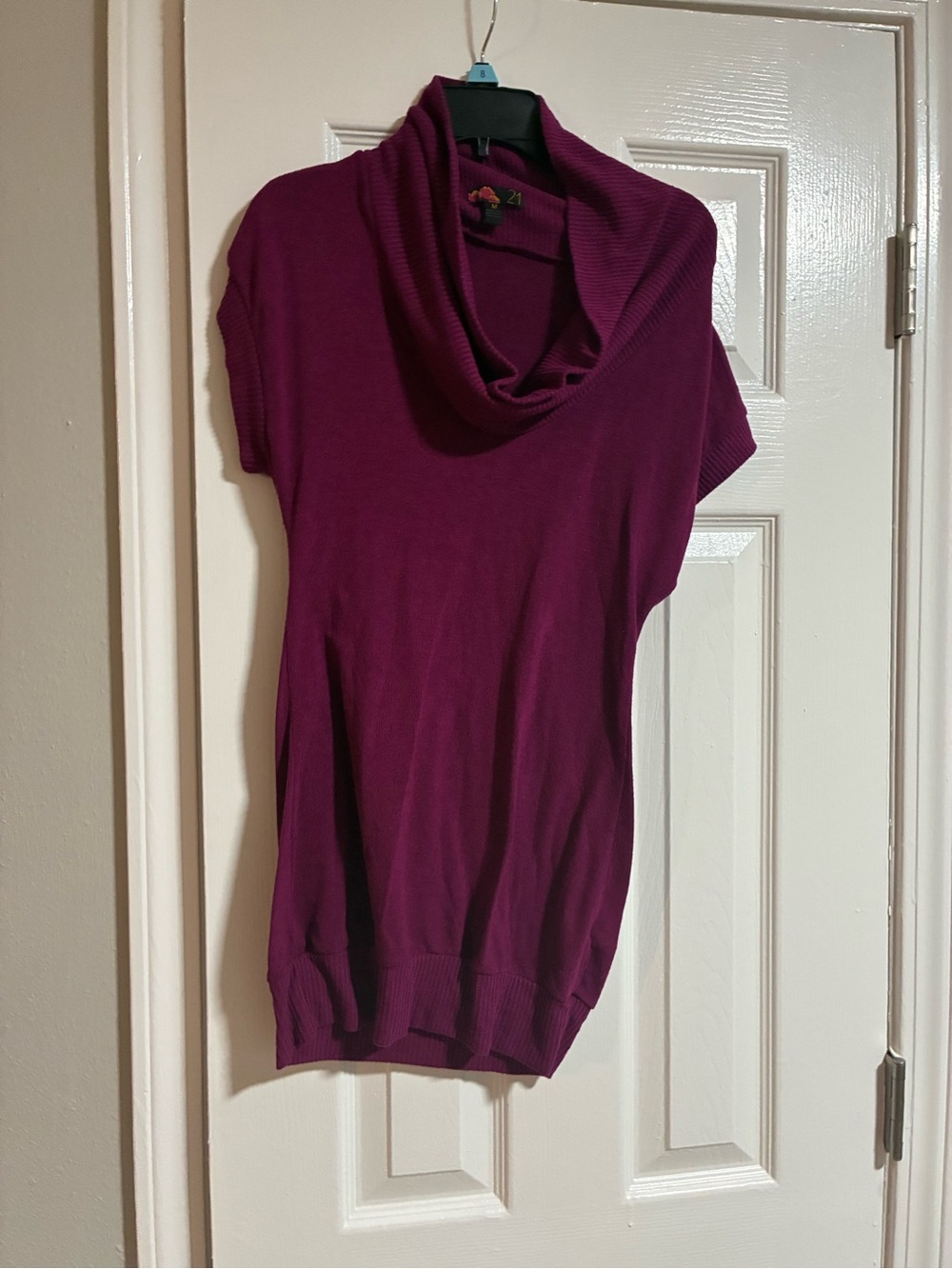 No. 21 Plum Cowl Neck Short-Sleeve Sweater